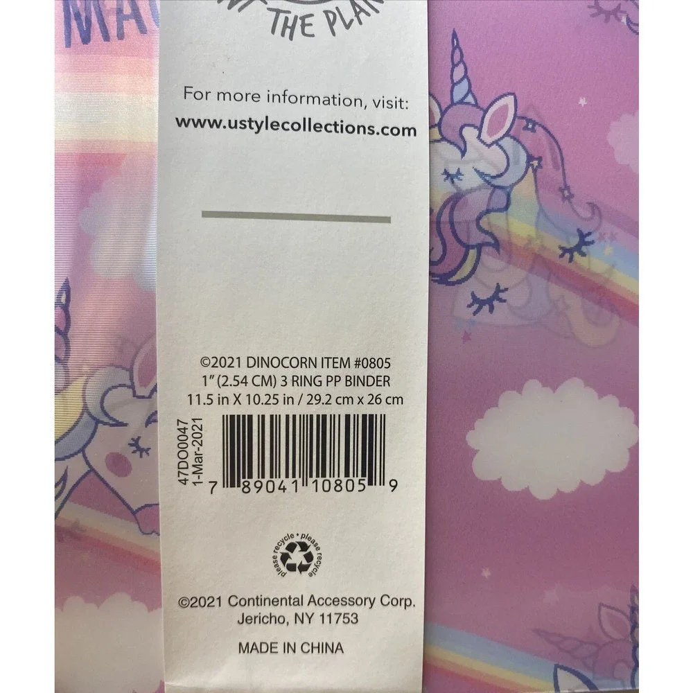 U Style Collection 1.in 3 Ring Pink Binder Hologram Unicorns 